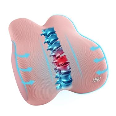 Imagem de Skechers Almofada lombar feminina, almofada de suporte lombar de espuma viscoelástica para escritório, cadeira e alívio da dor lombar, design ergonômico para cadeira de escritório, carro, casa, viagem