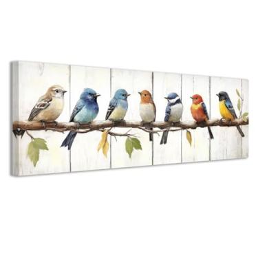 Imagem de CCWACPP Pássaros em ramos de árvore arte de parede pintura de pássaro rústico impressão em tela imagens de animais voadores país fazenda sala de estar quarto decoração de casa (30,5 x 91,4 cm)