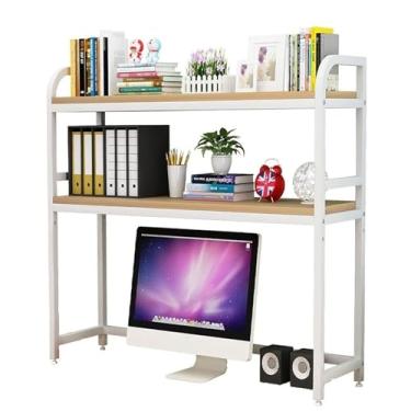 Imagem de Estante de mesa industrial para mesa de computador - Rack organizador de mesa ajustável de 2 níveis, estante de mesa multiuso de metal, suporte de armazenamento de bancada aberto, para exibição de