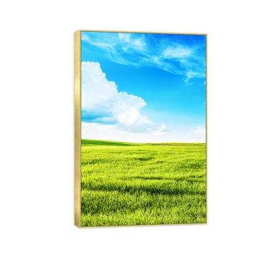 Imagem de Impressão em tela de paisagem de arte de parede com moldura dourada - Grassland Clouds Sky-Decoration Painting-Pictures for Bedroom 60x90cm24x35in