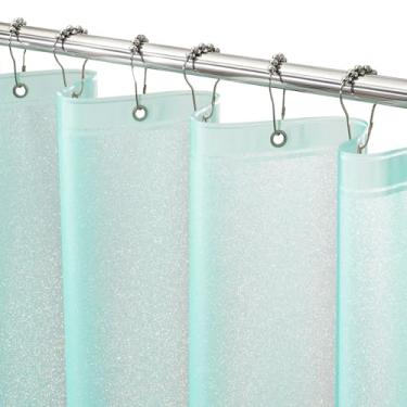 Imagem de Seenus Cortina de chuveiro PEVA com glitter azul-petróleo 137 x 183 cm, forro de cortina de chuveiro de plástico brilhante à prova d'água com 3 ímãs grandes, cortina de chuveiro de banheiro estreita e