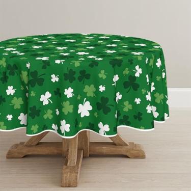 Imagem de Horaldaily Toalha de mesa redonda para Dia de São Patrício, 228 cm x 234 cm, folhas verdes, laváveis, para decoração de festa, piquenique, jantar