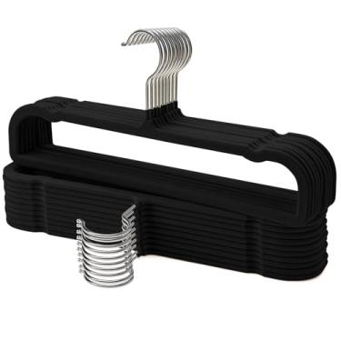 Imagem de Uinicor Pacote com 30 cabides de veludo para calças, jeans, cachecol, toalhas, regata, casaco. Organizadores de armário e armazenamento (preto)