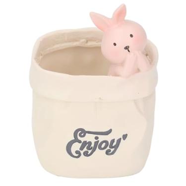 Imagem de TOPINCN Porta-canetas de Resinas, Animal Fofo Em Sacola de Compras, Ornamento de Mesa, Plantador Pequeno e Suculento, Com Uso Versátil para Decoração de Escritório, Mesa de Casa, (Coelha)