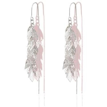 Imagem de ZioNNyxviana Brincos femininos banhados a ouro 14K com pingente de corrente de corrente de prata esterlina 925 na moda de prata esterlina 925 ouro/prata com borlas longas florais e hipoalergênicos