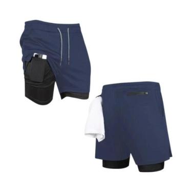 Imagem de Shorts De Academia Masculinos 2 Em 1 De Secagem Rápida, Cor Sólida, Ro