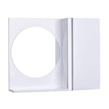 Imagem de Espelho Redondo para Banheiro com Armário Branco com Barra