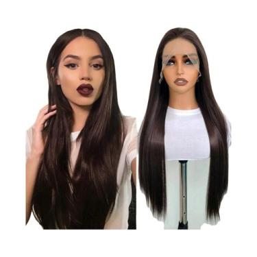 Imagem de Peruca Sintética Longa Lisa Marrom Escuro Para Mulheres, Resistente Ao