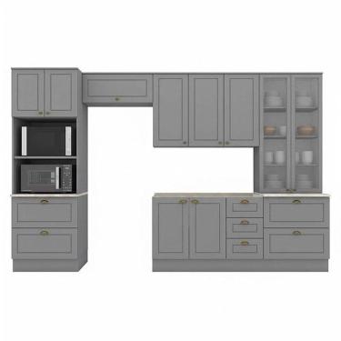 Imagem de Cozinha Modulada Nova York 5 Peças Com Cristaleira Cinza - Henn