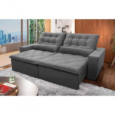 Imagem de Sofá Retrátil Reclinável Islândia 2,50m Suede Velut Cinza Molas No Assento - King House