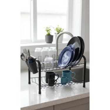 Imagem de Escorredor 2 Andares Preto 12 Pratos 6 Copos Suporte Talhere - Congrat