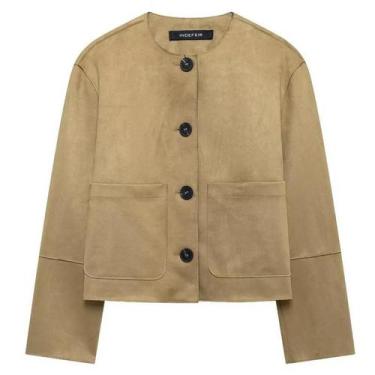 Imagem de Jaqueta Feminina De Camurça Manga Longa Outono Inverno Curta Com Botõe