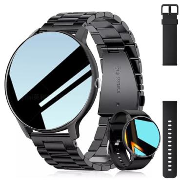 Imagem de Smartwatch Relógio Inteligente Tela Full Touch 1.28" Resistente à Água IP67 com Faz e Recebe Ligações, Modos Esportivos e Recebimento de Notificações‎(2 tiras) (preto)