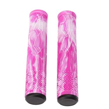 Imagem de Punho de bicicleta, punho de guidão de borracha termoplástico universal antiderrapante 22,2 mm absorvente de choque com extremidade de barra de bloqueio para mountain bike(rosa roxo branco)