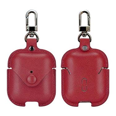 Imagem de MODOS LOGICOS Capa de carregamento para Air Pods 1/2, capa de couro com fixador de pressão seguro compatível com Apple AirPods capa de carregamento de 1/2 geração - vermelha