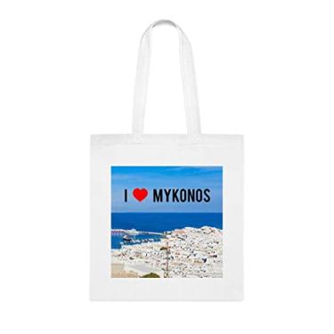 Imagem de SpreadPassion Sacola Mykonos, sacola I Love Mykonos, presente de Mykonos, bolsa de ombro Mykonos, bolsa reutilizável Mykonos, ideia de presente de aniversário e Natal