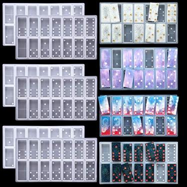 Imagem de 3 conjuntos de moldes de dominó para resina silicone molde dominó para epóxi 28 cavidades com pontos, fundição epóxi para artesanato DIY (semitransparente)