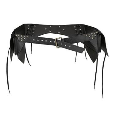 Imagem de Colaxi Bolsa de cintura PU Steampunk bolsa carteira vestido casual ajustável durável pochete fantasia para cosplay baile de máscaras ao ar livre viagem medieval, Preto