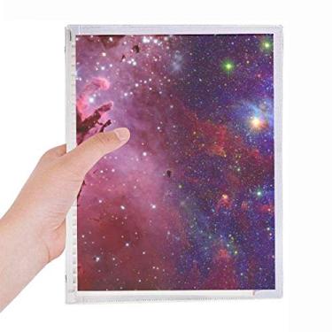 Imagem de Caderno galáxia, azul, vermelho, nuvens, estrelas, folhas soltas, diário recarregável, papelaria