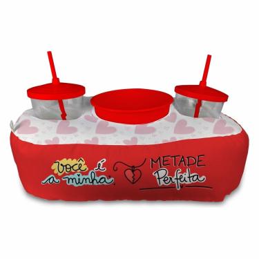 Imagem de Almofada Kit Cinema Pipoca 2 copos canudo e balde Namorados Você é Minha Metade Perfeita