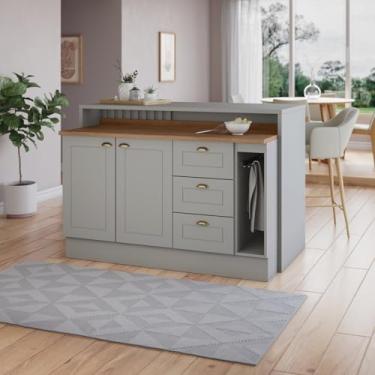 Imagem de Kit Ilha Gourmet 2 Portas 3 Gavetas com Balcão Porta Toalha Americana Hp Cinza