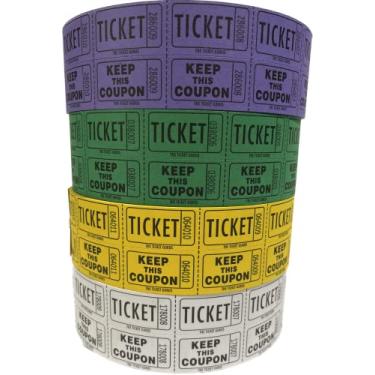 Imagem de The Ticket Gurus - Bilhetes para rifa - (4 rolos de 2000 bilhetes duplos) 8.000 total 50/50 bilhetes de rifa (roxo/verde/branco/amarelo)