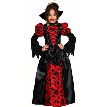 Imagem de Fantasia Vampira Halloween Infantil pra Menina Vestido Super Luxo Long
