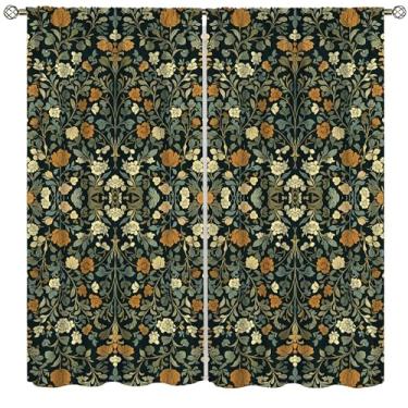 Imagem de AAVEUP Cortinas de plantas vintage, marrom velho rústico William Morris, arte abstrata, flores botânicas, folhas, janelas, tratamentos de varão, bolso drapeado para sala de estar, quarto, cozinha