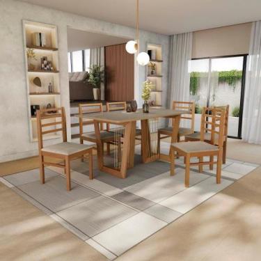 Imagem de Conjunto Sala De Jantar Elisa Em Madeira Maciça 6 Cadeiras Linho Fendi