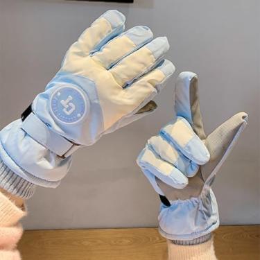 Imagem de Luvas femininas de esqui para equitação de inverno – luvas térmicas de dedo inteiro para esportes ao ar livre, design antiderrapante à prova de frio (azul)