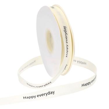 Imagem de PATIKIL Fita de gorgorão personalizada, fita de poliéster feliz dia a dia 0,6 x 40 metros para festas de fim de ano, decoração de casamento, embrulho de presente, branca