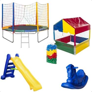 Imagem de Cama Elástica 2,44m Piscina de Bolinha 1,00m 500 Bolinhas Escorregador Grande Gangorra de 1 Lugar