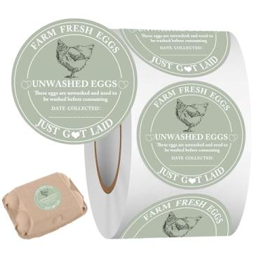 Imagem de 500 adesivos de caixa de ovos, etiquetas de ovos frescos não lavados de 5 cm – autoadesivos à prova d'água para frango, placa de ovos frescos, embalagem de ovos, suprimentos de caixa para suporte de