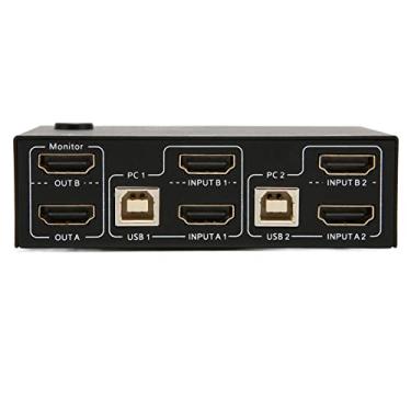 Imagem de KVM Switch HDMI 2 Porta Box, Dual Monitor KVM Switch HDMI 2 Porta Para 2 Computadores Laptops, Suporte 3840x2160 a 30Hz, 1920x1080 a 60Hz, Padrão HDCP 2.0