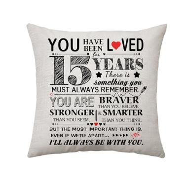 Imagem de You Have Been Loved for 15 Years Fronha de almofada para meninas de 15 anos decoração de aniversário presentes de feliz aniversário para meninos de 15 anos filho sobrinho filha sobrinha lembrança de