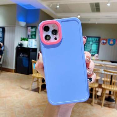 Imagem de Capa de telefone com moldura de foto em cor contrastante para iPhone 14 13 12 11 Pro Max X Max XR 7 8 PLUS SE2 Capa traseira de silicone macio de cor sólida, roxo claro, para iPhone X XS