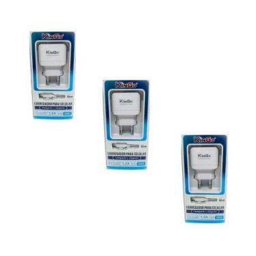 Imagem de Kit 3 Carreg. Micro-Usb V8 Kingo 1.2A 5V Para Moto E6 Plus