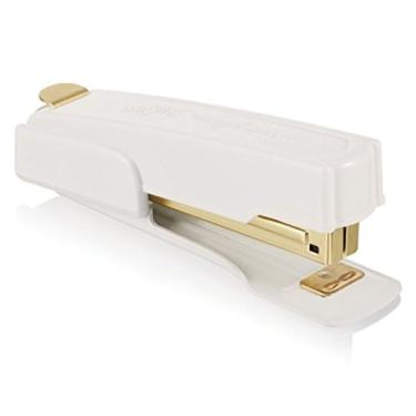 Imagem de Swingline Grampeador vintage, capacidade para 20 folhas, sem geleia, compacto, removedor de grampos embutido, metal, branco e dourado (S7042301AZ)