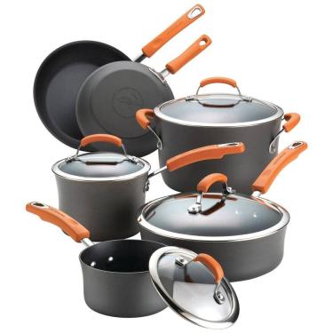 Imagem de Conjunto de Panelas e Frigideiras Antiaderentes com Tampas de Vidro, 10 Peças, RACHAEL RAY 87375, Preto