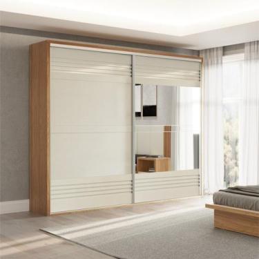 Imagem de Roupeiro MDF 2 Portas de Correr c/ Espelho Freijó/Off White - Dallacos