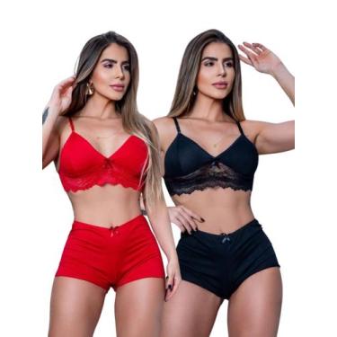 Imagem de Kit Até 2 Short Dolls Lara Liso Peças em Tecido Romantic, com Renda De