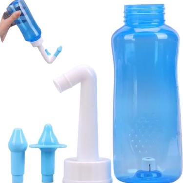 Imagem de Kit Lavagem Nasal Portátil com Irrigador | Alívio de Rinite, Sinusite e Congestão | Frasco 300ml com 2 Bicos de Silicone Reutilizáveis
