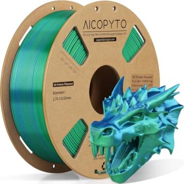 Imagem de AICOPYTO Filamento De Impressora 3D Silk Pla Duas Cores 1,75 Mm, 2 Em 1, Verde-Azul, Carretel 1 Kg (2,2 Libras), Probabilidade Precisão Dimensional +/- 0,02 Compatível Com A Maioria Das Impressoras