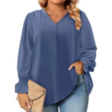 Imagem de Blusa feminina Eytino plus size com decote em V e manga comprida
