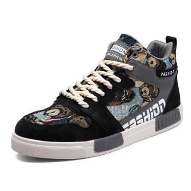 Imagem de Tênis WELRUNG High Top Chinese Style Masculinos Tamanho 11.5 Preto Cin