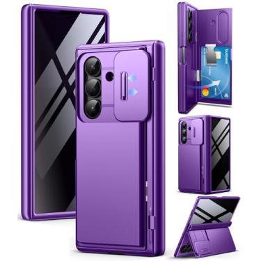 Imagem de TONGATE Capa carteira para Z Fold 7 com protetor de tela de privacidade, [suporte para 4 cartões] [antiespião] Capa para celular Z7 à prova de choque para Samsung Galaxy Z Fold 7 2025 8 polegadas