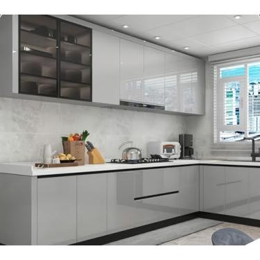 Imagem de Papel de parede imitação de efeito de mármore pintado à prova d'água e à prova de óleo papel de parede autoadesivo para armários de cozinha banheiros e móveis cinza claro 40 * 1000 cm