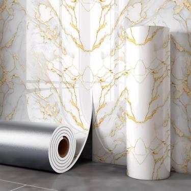 Imagem de Papel de parede dourado imitação de mármore de cerâmica autoadesivo papel de parede impermeável para paredes de cozinha e banheiro padrão dourado imperial 40 * 300 cm