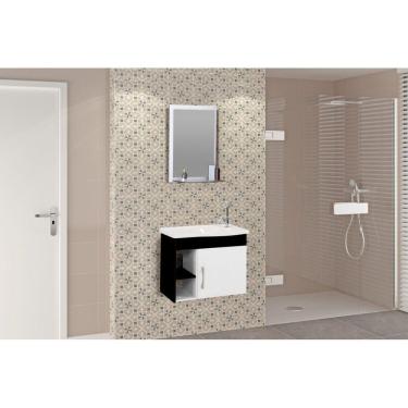 Imagem de Conjunto Gabinete de Banheiro Suspenso 55cm 1 Porta com Cuba e Espelheira Turin Preto