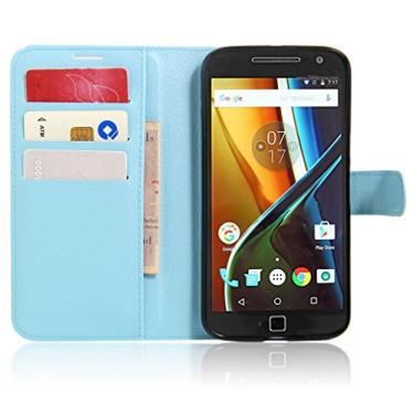 Imagem de Capa para Moto G4 Plus, carteira flip de couro PU premium com compartimento para cartão, suporte e fecho magnético [capa interna de TPU à prova de choque] Compatível com Moto G4 Plus
